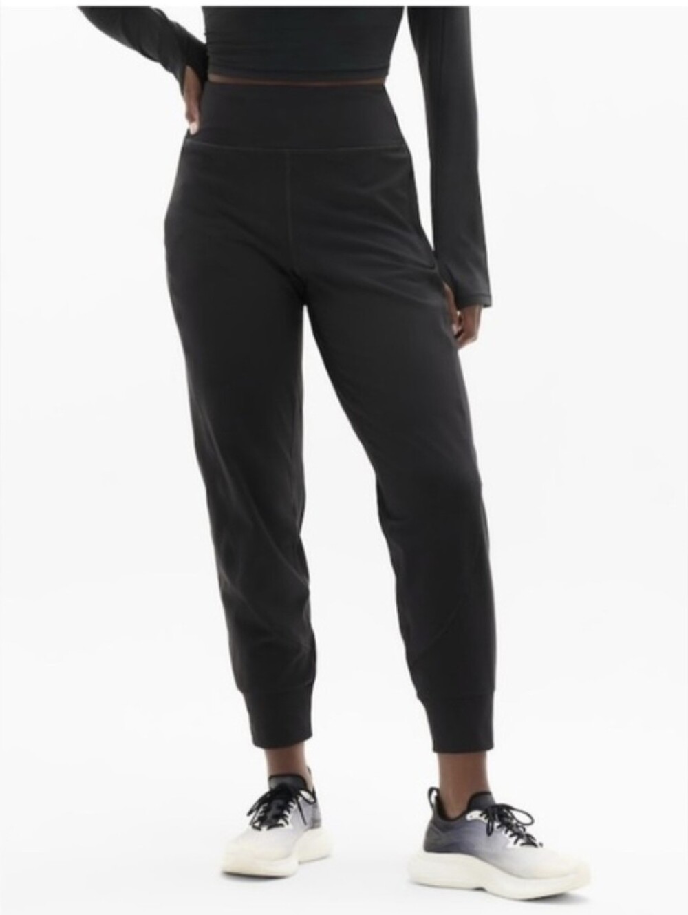VGUC Athleta Rainier Jogger Black Fleece Lined Large Black Athleisure